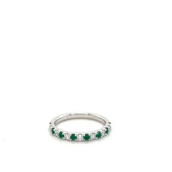 14KWG LADIES EMERALD AND DIAMOND BAND WITH 7 RBC DIAMONDS =  .25CTTW AND 8 ROUND EMERALDS = .48CTTW IN A SHARED PRONG SETTING Lennon's W.B. Wilcox Jewelers New Hartford, NY