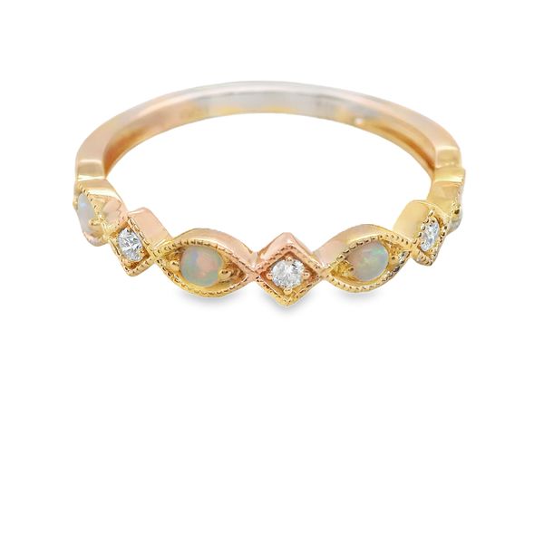 10K ROSE GOLD ALTERNATING OPAL AND DIA STACKABLE BAND   D.= .05 CTTW  OP.= .14 CTTW Lennon's W.B. Wilcox Jewelers New Hartford, NY