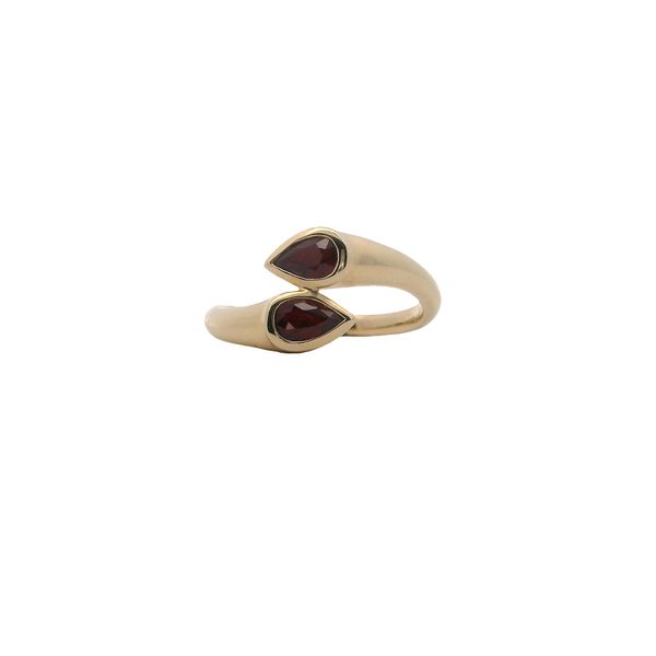 14K YG RING WITH 2 PEAR SHAPE RUBIES IN A BYPASS STYLE  RUBY WT.= .86 CTTW Lennon's W.B. Wilcox Jewelers New Hartford, NY