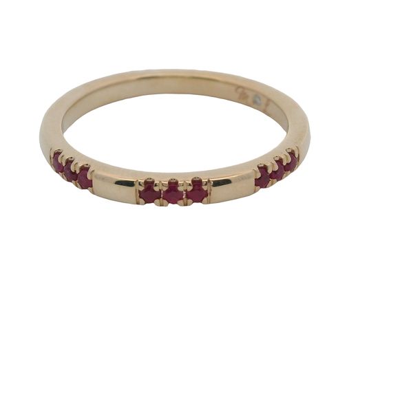 10K YG BAND WITH 9 GEN. RUBIES IN 3 SECTIONS OF 3.  .11 CTTW Lennon's W.B. Wilcox Jewelers New Hartford, NY