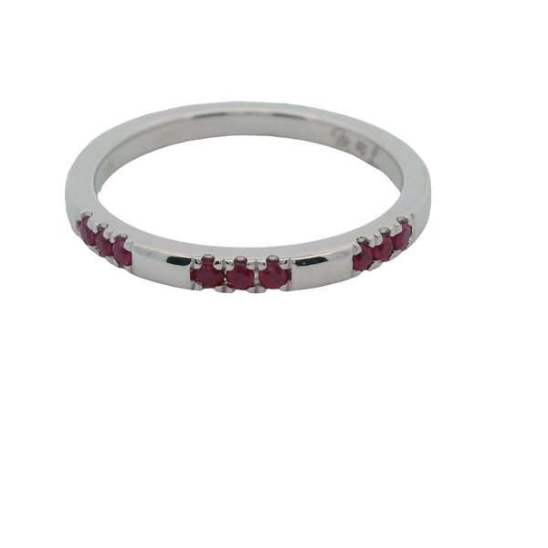 10K WG RING WITH 9 GEN. RUBIES IN 3 SECTIONS OF 3.   .11 CTTW Lennon's W.B. Wilcox Jewelers New Hartford, NY