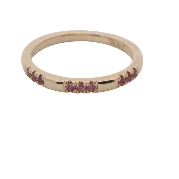 10K YG RING WITH 9 GENUINE PINK TOURMALINE SET IN 3 SECTIONS OF 3.    .11CTTW Lennon's W.B. Wilcox Jewelers New Hartford, NY