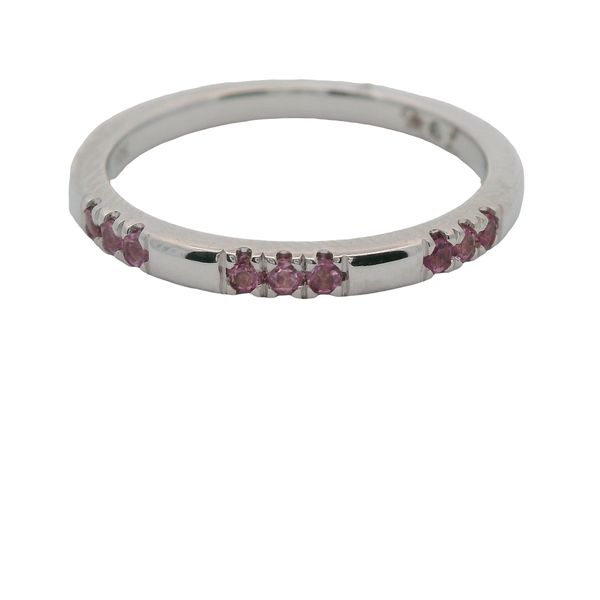 10K WG BAND WITH 9 GENUINE PINK TOURMALINE SET IN 3 SECTIONS OF 3.    .11CTTW Lennon's W.B. Wilcox Jewelers New Hartford, NY