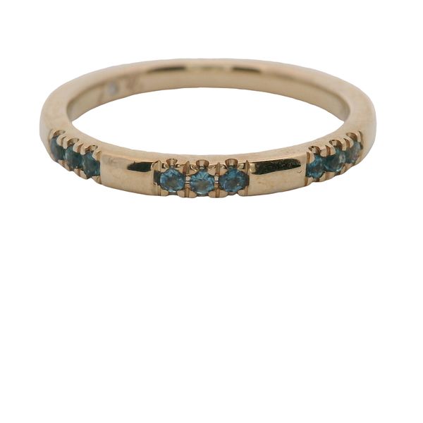 10K YG BAND WITH 9 GENUINE LONDON BLUE TOPAZ SET IN 3 SECTIONS OF 3.   .11CTTW Lennon's W.B. Wilcox Jewelers New Hartford, NY