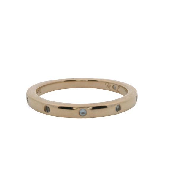 10K YG BAND WITH 5 GENUINE AQUAMARINE FLUSH SET .05 CTTW Lennon's W.B. Wilcox Jewelers New Hartford, NY