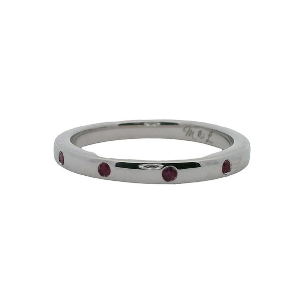 10K WG 5 GEN RUBIES SET FLUSH ON STACKABLE BAND  .05 CTTW Lennon's W.B. Wilcox Jewelers New Hartford, NY
