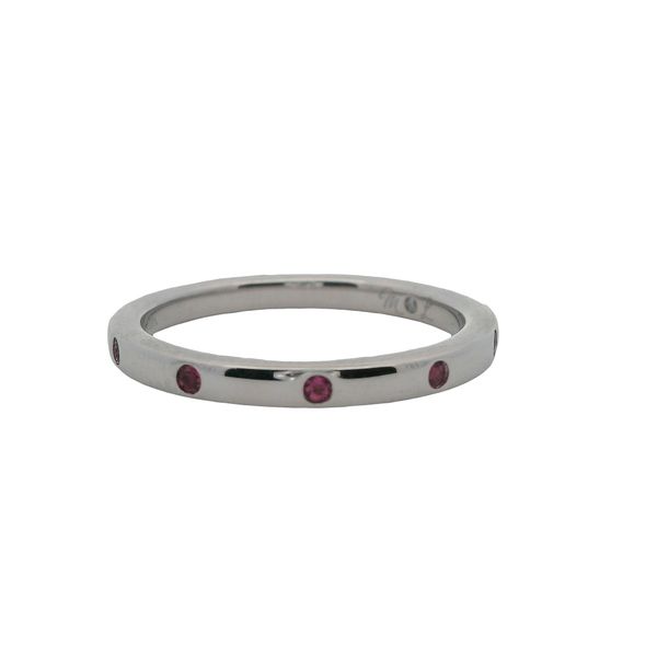10K WG STACKABLE BAND WITH 5 GENUINE PINK TOURMALINE STONES SET FLUSH   .05 CTTW Lennon's W.B. Wilcox Jewelers New Hartford, NY
