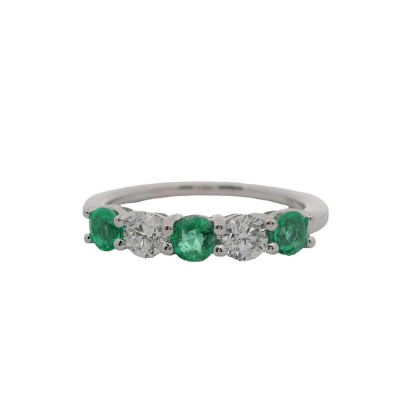 14K WG 5 STONE ALTERNATING DIAMOND AND EMERALD BAND  DIA. = .40 CTTW  EM = .54 CTTW Lennon's W.B. Wilcox Jewelers New Hartford, NY