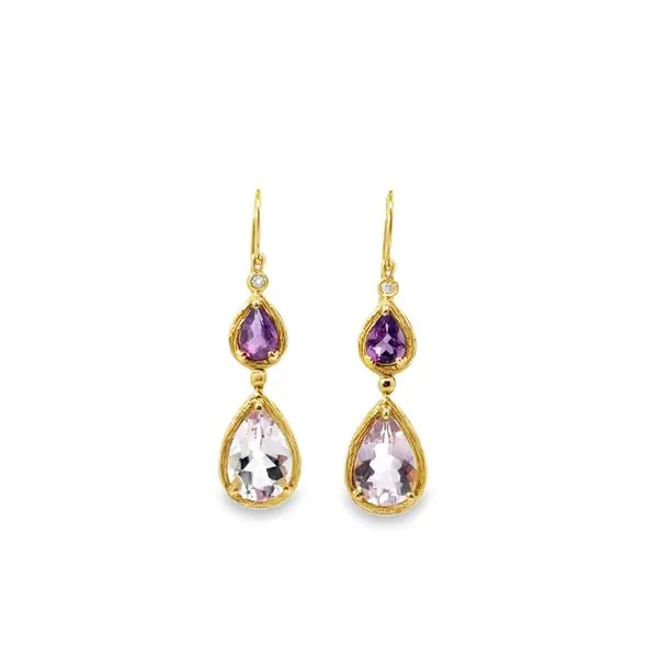 14Kt Yellow Gold Drop Earrings Containing Dark and Light Pear Amethyst Lennon's W.B. Wilcox Jewelers New Hartford, NY