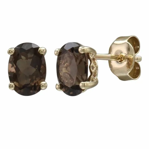 14KT YG STUD EARRINGS CONTAINING OVAL SMOKY QUARTZ 1.42CTTW Lennon's W.B. Wilcox Jewelers New Hartford, NY