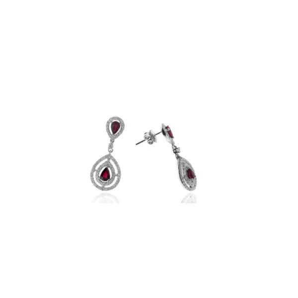 14KT WG EARRINGS EACH CONTAINING 2 PEAR SHAPE RUBIES Lennon's W.B. Wilcox Jewelers New Hartford, NY