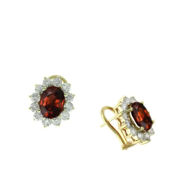 14KT YG OMEGA BACK EARRINGS CONTAINING ONE OVAL GARNET  Lennon's W.B. Wilcox Jewelers New Hartford, NY
