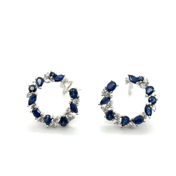 14KT WG LEVER BACK HOOPS CONTAINING OVAL/MARQUISE/ROUND SAPPHIRES 3.60CTTW AND ROUND DIAMONDS .68CTTW ALTERNATING Lennon's W.B. Wilcox Jewelers New Hartford, NY