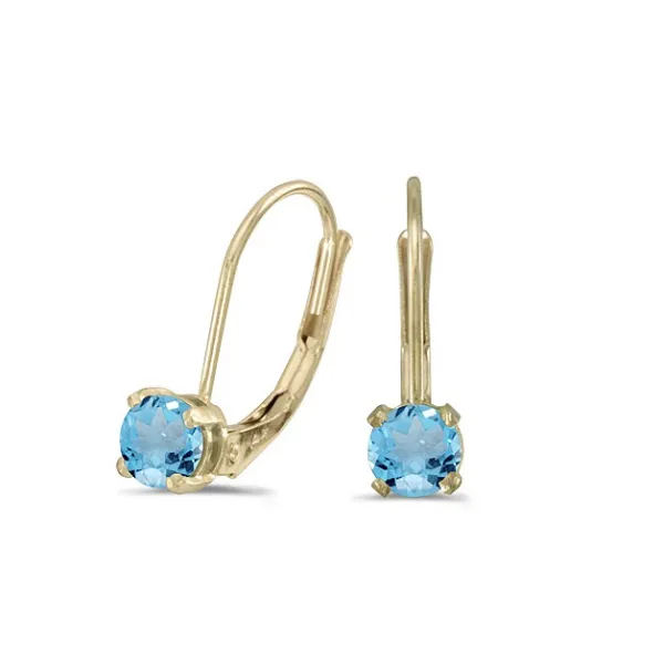 14Kt Yellow Gold Round Blue Topaz Lever-Back Earrings Lennon's W.B. Wilcox Jewelers New Hartford, NY