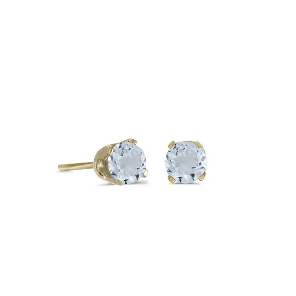 14K YELLOW GOLD ROUND AQUA STUD EARRINGS Lennon's W.B. Wilcox Jewelers New Hartford, NY