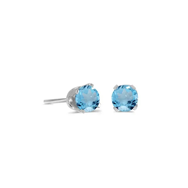 14K WHITE GOLD ROUND BLUE TOPAZ STUD EARRINGS Lennon's W.B. Wilcox Jewelers New Hartford, NY