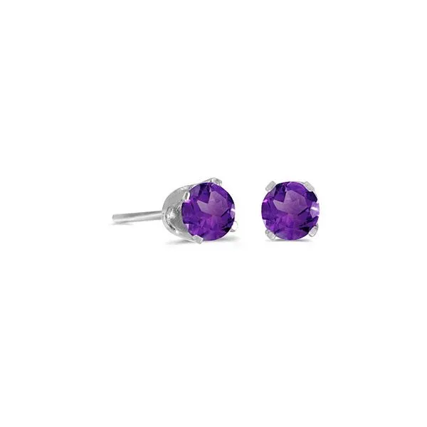 14 Karat White Gold Stud Earrings With 2 = 4mm Round Amethyst Lennon's W.B. Wilcox Jewelers New Hartford, NY