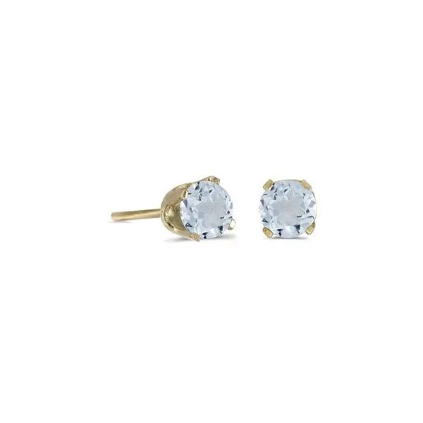 14 Karat Yellow Gold Stud Earrings With 2 = 4mm Round Aquas Lennon's W.B. Wilcox Jewelers New Hartford, NY