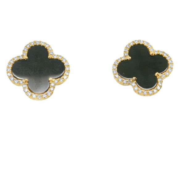 14K YG ONYX CLOVER POST EARRINGS WITH DIAMONDS .20 CTTW Lennon's W.B. Wilcox Jewelers New Hartford, NY