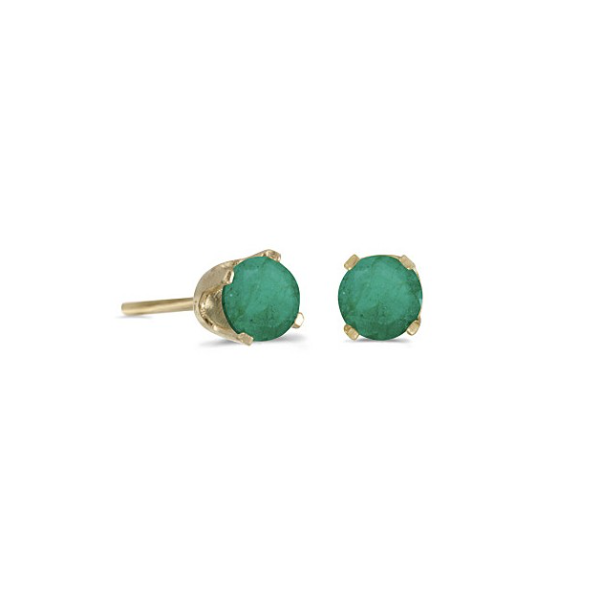 14KT YG ROUND 4MM EMERALD BSTONE STUD EARRINGS Lennon's W.B. Wilcox Jewelers New Hartford, NY