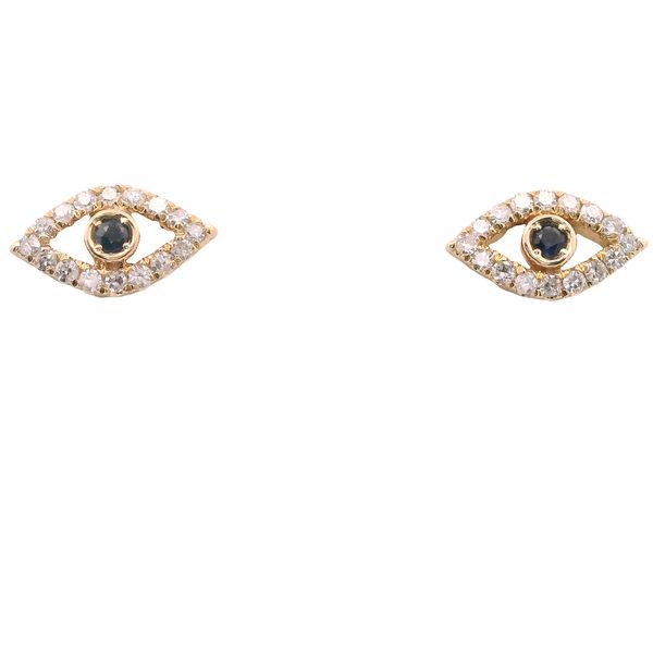 14K YG SAPPHIRE .05CTTW  AND DIAMOND .17 CTTW  "EVIL EYE" POST EARRINGS Lennon's W.B. Wilcox Jewelers New Hartford, NY