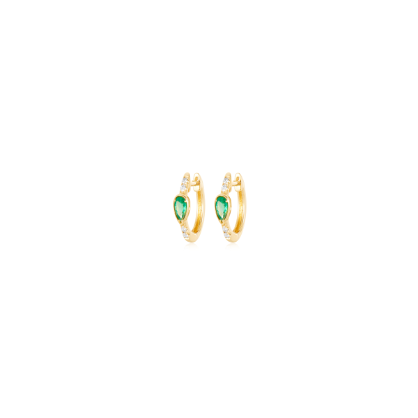 14K YG PEAR SHAPED EMERALD .39 CTTW AND DIAMOND .15 CTTW  HINGED HOOP EARRINGS Lennon's W.B. Wilcox Jewelers New Hartford, NY
