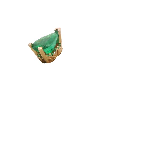 14K YG PEAR SHAPED GEN OILED EMERALD 7X5  AA QUALITY 1.18CTTW SET IN 3 PRONG FANCY BASE HEADS Image 2 Lennon's W.B. Wilcox Jewelers New Hartford, NY