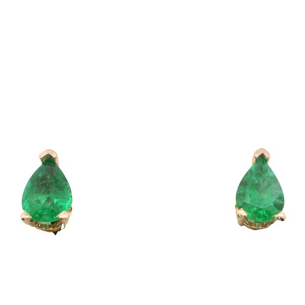 14K YG PEAR SHAPED GEN OILED EMERALD 7X5  AA QUALITY 1.18CTTW SET IN 3 PRONG FANCY BASE HEADS Lennon's W.B. Wilcox Jewelers New Hartford, NY