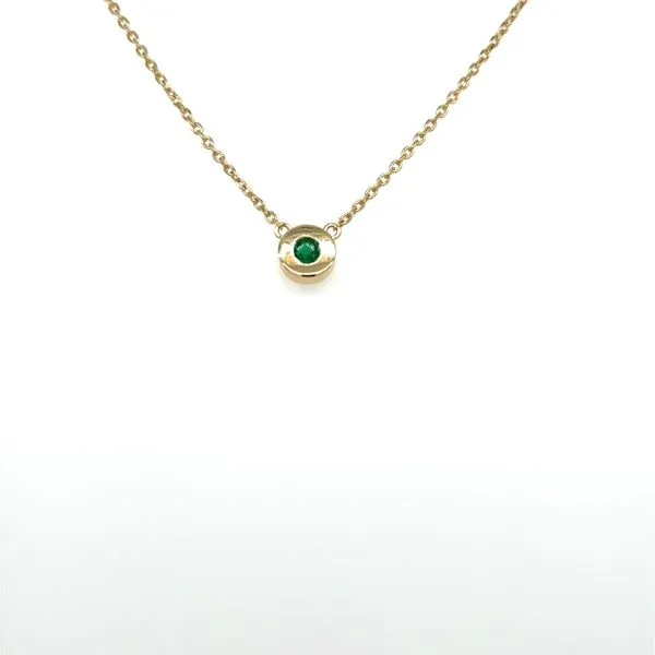 14KT Yellow Gold Necklace Containing One Bezel Round Emerald  Lennon's W.B. Wilcox Jewelers New Hartford, NY
