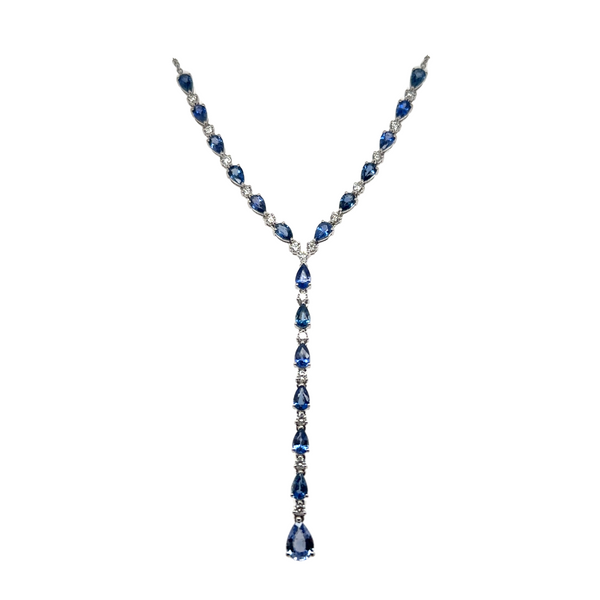 14KT WG DANGLE NECKLACE CONTAINING ALTERNATING PEAR SAPPHIRES 5.37CTTW AND ROUND DIAMONDS .67CTTW Lennon's W.B. Wilcox Jewelers New Hartford, NY