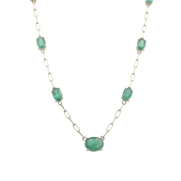Lady's Yellow 14 Karat Necklace 18" With 7 3.66Tw Oval Emeralds Lennon's W.B. Wilcox Jewelers New Hartford, NY