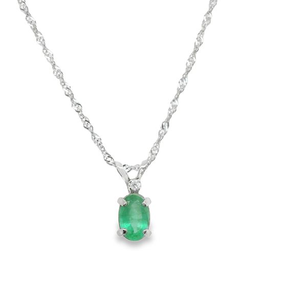 14K WG EMERALD AND DIA PENDANT 18" SINGAPORE Lennon's W.B. Wilcox Jewelers New Hartford, NY