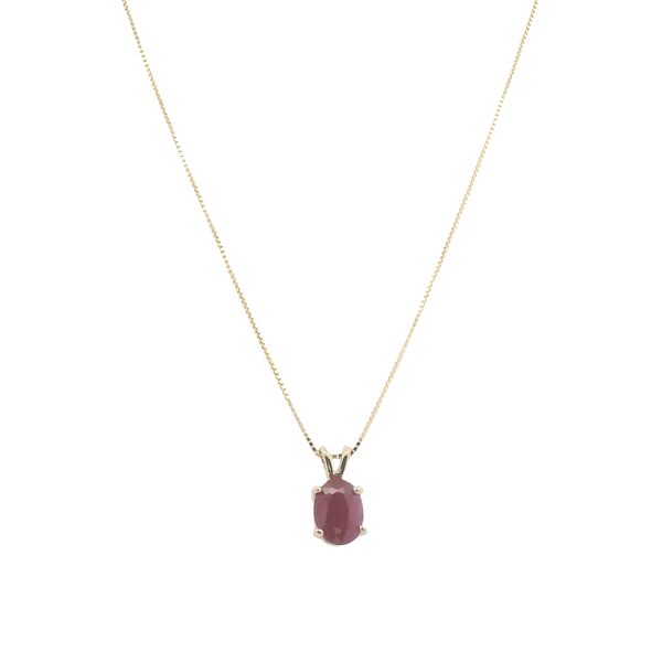 14KT YG .90CT OVAL RUBY PENDANT ON 18' YG BOX CHAIN WITH LOBSTER CLASP Lennon's W.B. Wilcox Jewelers New Hartford, NY