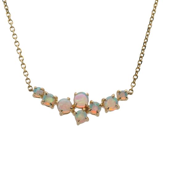 14K YG AUSTRALIAN OPAL NECKLACE  8 OPALS CLUSTERED ON 14K CABLE CHAIN  .37 CTTW Lennon's W.B. Wilcox Jewelers New Hartford, NY