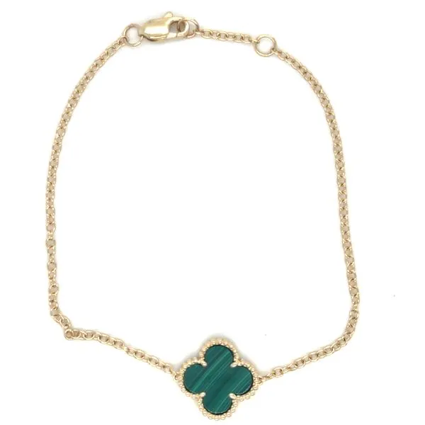 14Kt Yellow Gold Bracelet with One Malachite Clover 2.55CTTW Lennon's W.B. Wilcox Jewelers New Hartford, NY