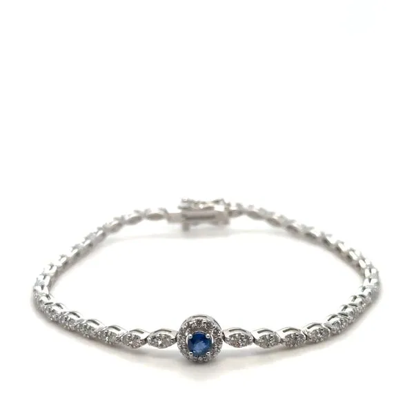 14kT White Gold Tennis Bracelet 1.76 CTTW Containing One Round Sapphire .22CTTW Lennon's W.B. Wilcox Jewelers New Hartford, NY