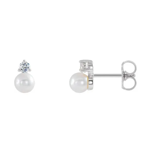 14Kt White Gold Cultured Freshwater Pearl 5-5.5MM Containing One Round Diamond  Lennon's W.B. Wilcox Jewelers New Hartford, NY