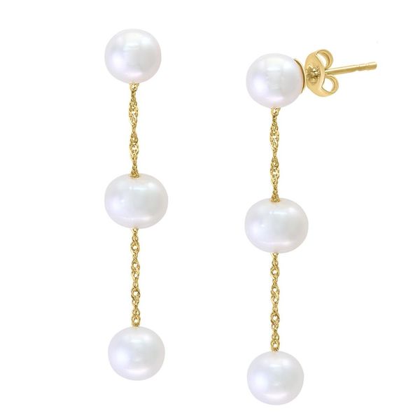 14KT YG DANGLE EARRINGS CONTAINING 3 6-6.5MM FRESHWATER PEARLS EACH Lennon's W.B. Wilcox Jewelers New Hartford, NY