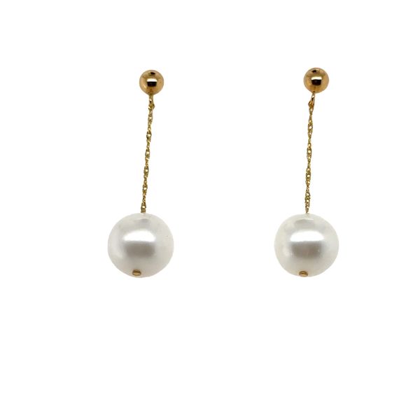 14KT YG DROP EARRINGS W/ BALL POST AND 9-9.5MM  PEARLS Lennon's W.B. Wilcox Jewelers New Hartford, NY