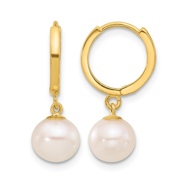 14K YG HINGED HOOP WITH FRESHWATER CULTURED PEARL DANGLE Lennon's W.B. Wilcox Jewelers New Hartford, NY