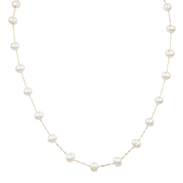 14KT YG TIN CUP NECKLACE W/ 23 6-6.5MM POTATO FRESHWATER  PEARLS 18" Lennon's W.B. Wilcox Jewelers New Hartford, NY