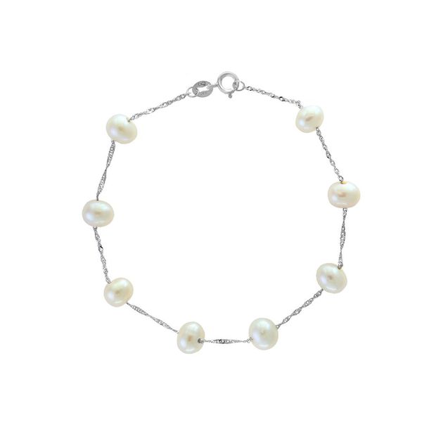 14KT WG TIN CUP STYLE BRACELET WITH 8 FRESH WATER POTATO PEARLS 6-6.5MM Lennon's W.B. Wilcox Jewelers New Hartford, NY