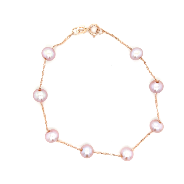 7" 14KT ROSE GOLD TIN CUP BRACELET W/ NATURAL PINK  FRESHWATER PEARLS 6-6.5MM Lennon's W.B. Wilcox Jewelers New Hartford, NY