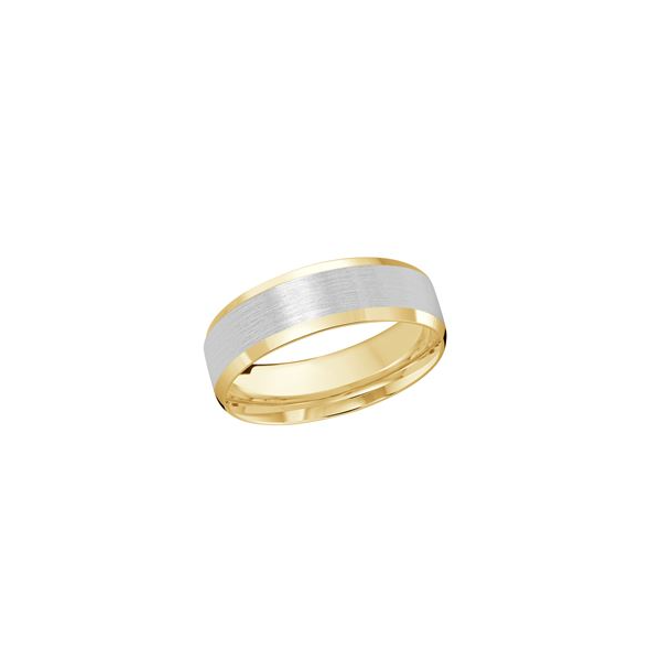 14KT WHITE AND YELLOW GOLD BAND 7MM SATIN WHITE CENTER W/ POLISHED BEVEL YELLOW GOLD EDGES Lennon's W.B. Wilcox Jewelers New Hartford, NY