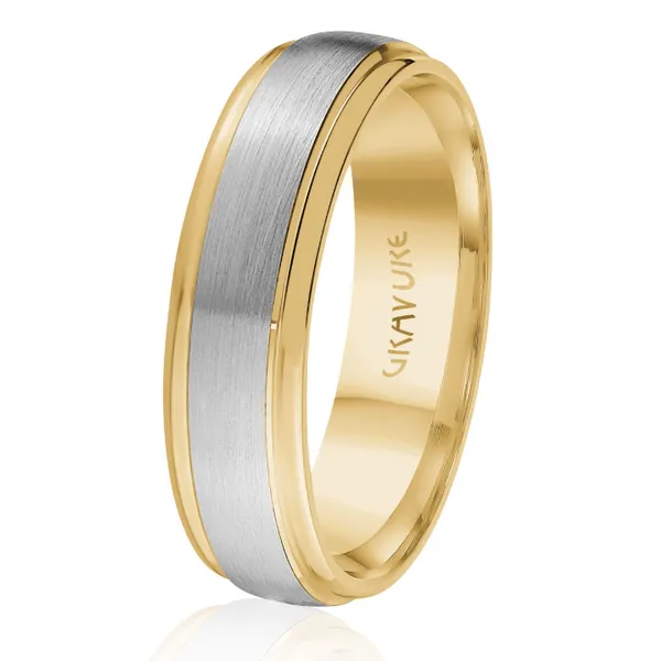 14KT TT 6MM WEDDING BAND CONTAINING A WG SATIN CENTER AND HIGH POLISHED YG EDGES Lennon's W.B. Wilcox Jewelers New Hartford, NY