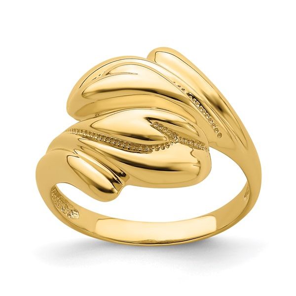 14KYG POLISHED BEADED SWIRL CROSSOVER RING Lennon's W.B. Wilcox Jewelers New Hartford, NY