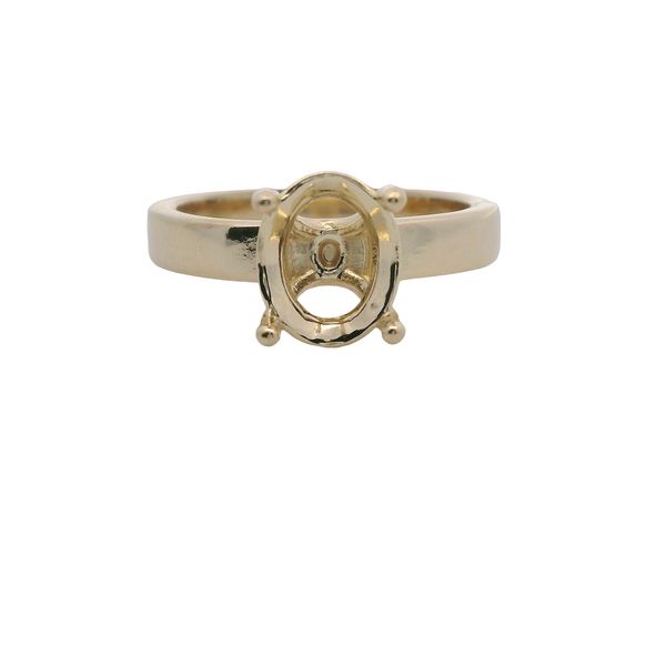 14K YG SOLITAIRE MOUNTING WITH A  4 PRONG ROUND BASE HEAD FOR 10 X 8 MM OVAL STONE ON A 3.5 MM SHANK Lennon's W.B. Wilcox Jewelers New Hartford, NY