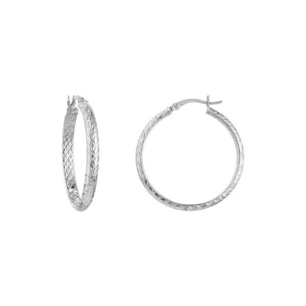 14Kt White Gold Diamond Cut Hoop Earrings  Lennon's W.B. Wilcox Jewelers New Hartford, NY
