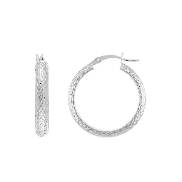 14Kt White Gold Diamond Cut Hoops Lennon's W.B. Wilcox Jewelers New Hartford, NY