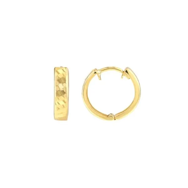 10 KARAT YELLOW GOLD D/C PATTERN ROUND HUGGIE EARRING Lennon's W.B. Wilcox Jewelers New Hartford, NY